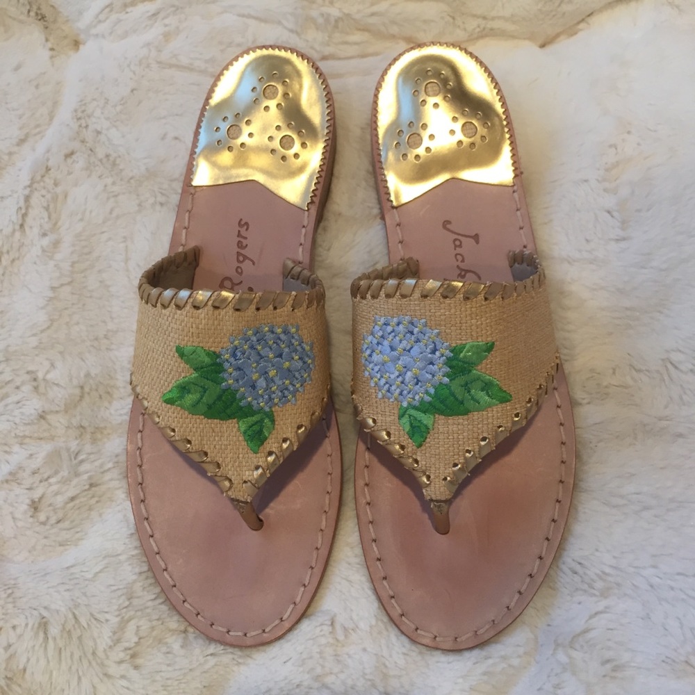 Jack Rogers 
Embroidered Blue Hydrangea Sandals